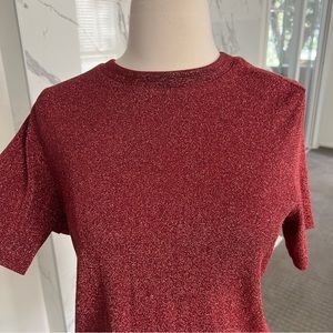 Scotch & Soda Red Glitter Tee Shirt Blouse Holiday Sparkly Christmas Winter